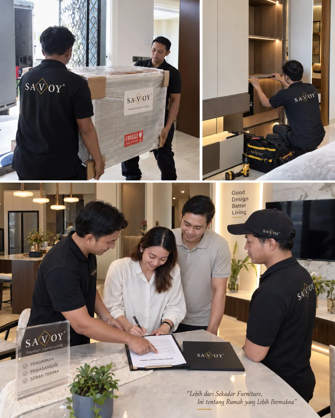 Proses pemasangan furniture di lokasi